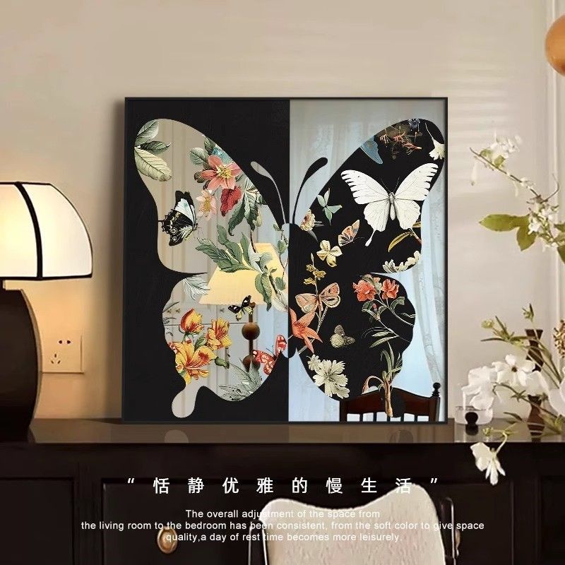法式复古风客厅装饰画镜子高级感沙发背景墙面挂画蝴蝶桌面摆件画,家居饰品,其他装饰画,淘宝优惠券,粉丝福利购,淘宝优惠卷