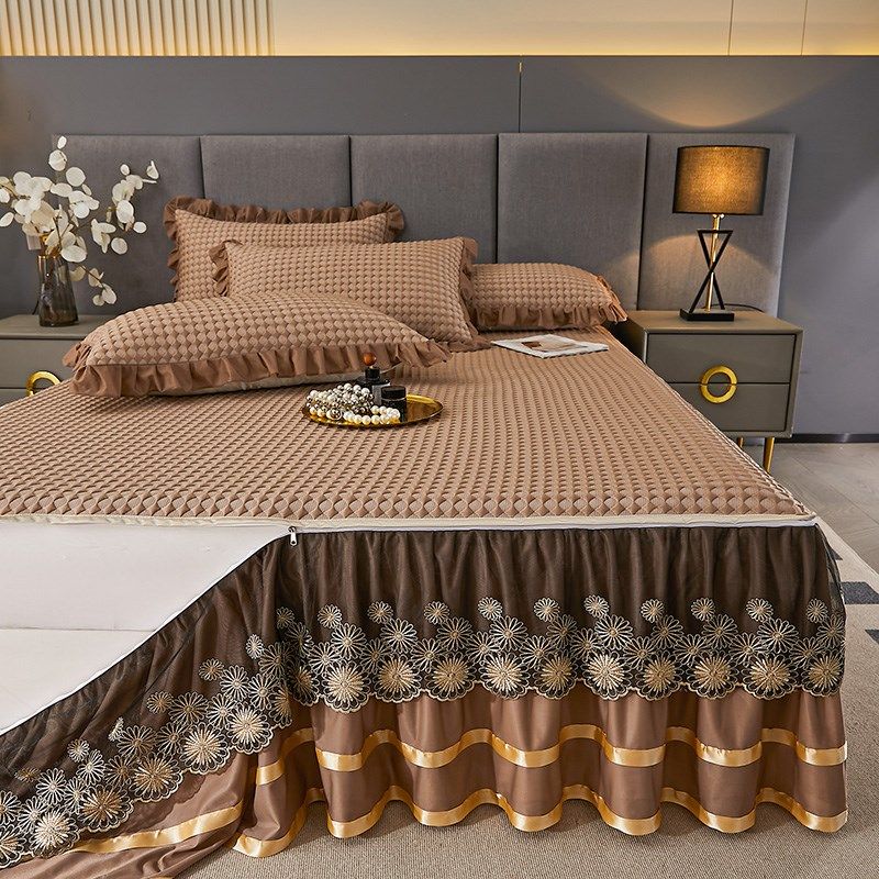 夏季高档床裙款冰丝凉席三件防滑席子凉感丝可拆卸机席冰豆豆席,床上用品,冰丝席,淘宝优惠券,粉丝福利购,淘宝优惠卷