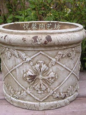 地中海风格粗陶花盆*欧式做旧复古陶艺花器*浅蓝色陶瓷花盆