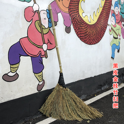 梦典黑皮竹扫把软枝六指金枝有叶扫帚大扫把扫树叶院子广场水泥地