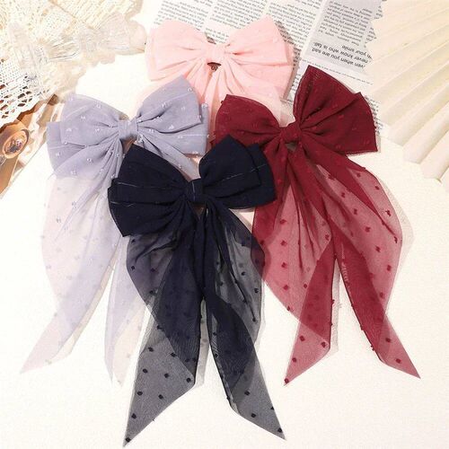 Girls Long Big Bow Float Satin Clips Back Head Hair Clip Int