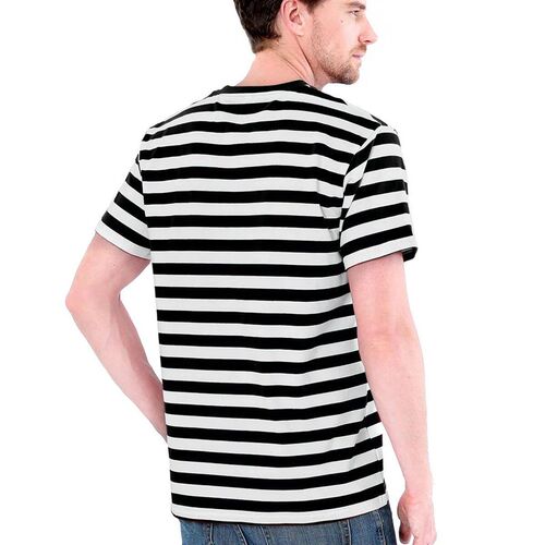 Black White Striped Shirt Men Cotton Short Sleeve Casual Bas