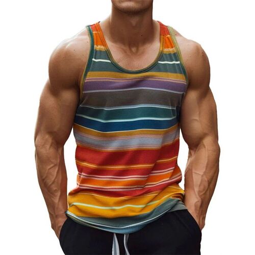 Stripe Colours d Printed Tank Top For Men Summer Classic