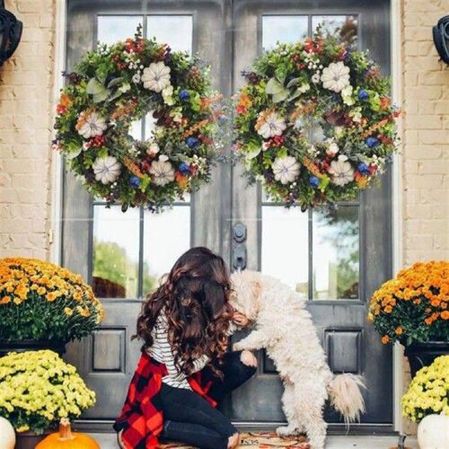 1PCS Fall Pumpkin Wreath for Front Door Home Farmhouse