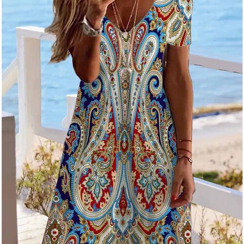 Womens Casual Dress Ethnic Dress Mini Dress Short Sleeve