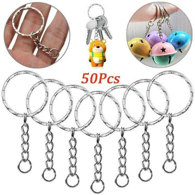 ,50pcs Metal Blank Keyrings Keychain Split Ring Keyfob Key