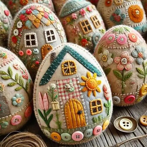 Patchwork Egg House Kit Easter Decor Basket Filler DIY Patch