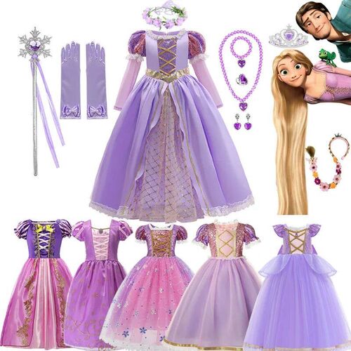 Rapunzel Princess Cosplay Dress Girl  Tangled Halloween Part