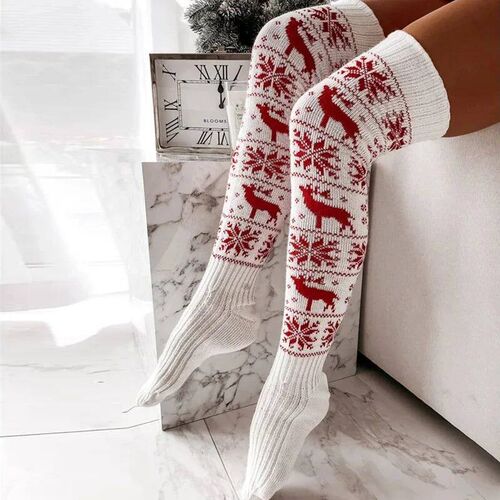 Winter Warm Knitted Women Stocking Beautiful Elk Snowflake J