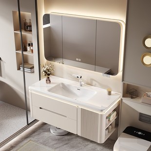 奶油色智能橡木烤漆一体盆浴室柜卫生间洗漱台洗脸盆洗手台盆