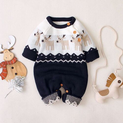 Christmas Deer Knit Jumpsuit Kids Autumn Winter Baby Romper