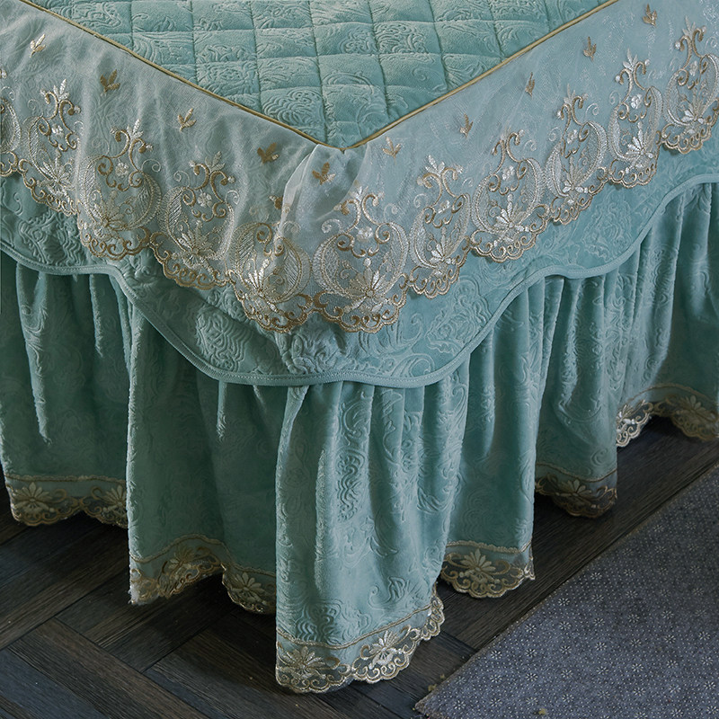 欧式水晶绒夹棉蕾丝床裙单件1.5/1.8m加厚短毛绒床罩床床盖保暖,床上用品,床裙,淘宝优惠券,粉丝福利购,淘宝优惠卷