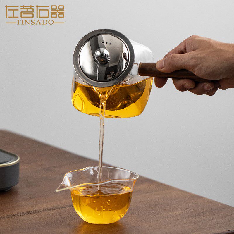 左茗右器加厚侧把玻璃壶茶水分离套装耐热煮茶器黑晶炉防烫泡茶壶