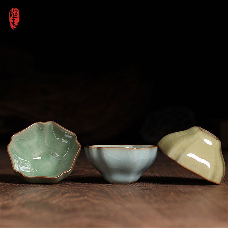 龙泉市青瓷 品茗杯 陶瓷主人杯茶杯小茶盏功夫茶具薄胎哥窑梅子青