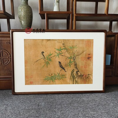国画花鸟画中式客厅入户玄关装饰画茶室饭店复古挂画宋徽宗竹禽图
