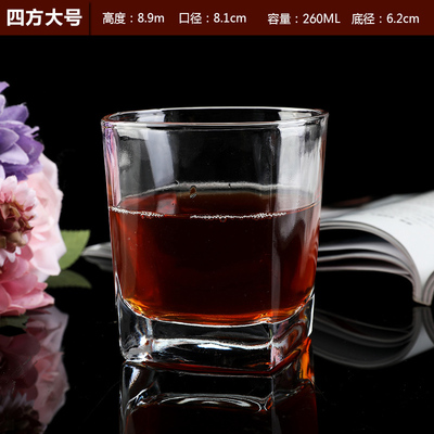 钢化玻璃水杯家用加厚耐热圆形茶杯酒店宾馆漱口直身杯四角杯