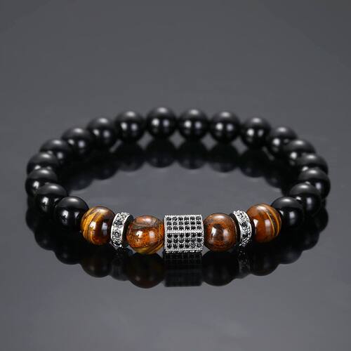 Trendy Lava Stone Men Bracelet Natural Black Cholesterol