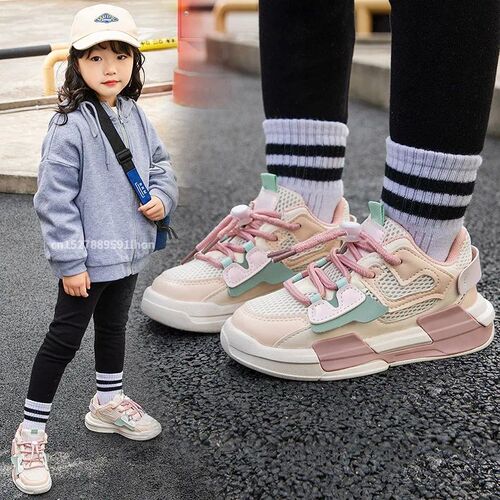 2023 Spring Children Girl Pink Shoes Autumn Mesh Breathable
