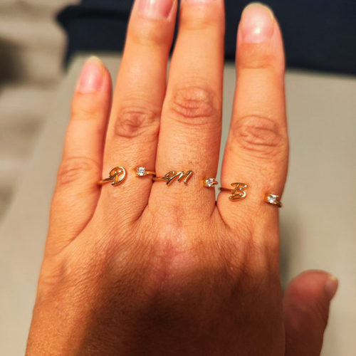 Tiny Initial Letter Rings For Women Stainless Steel Letter F