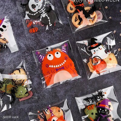 50/100 Pcs 10x10cm Halloween Plastic Candy Cookies Gift Bag
