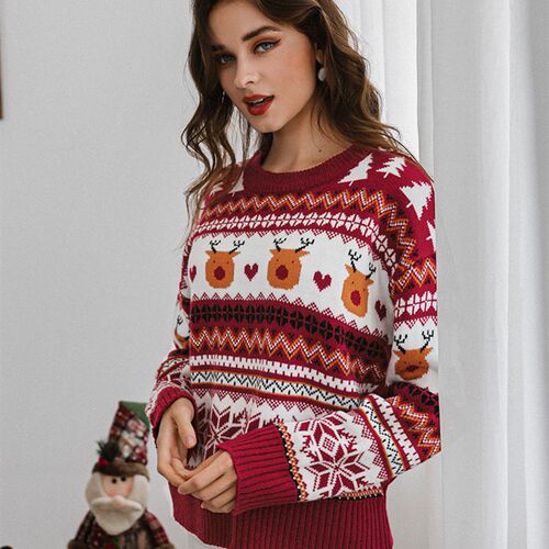 Simplee Christmas red long sleeve women casual sweater autum