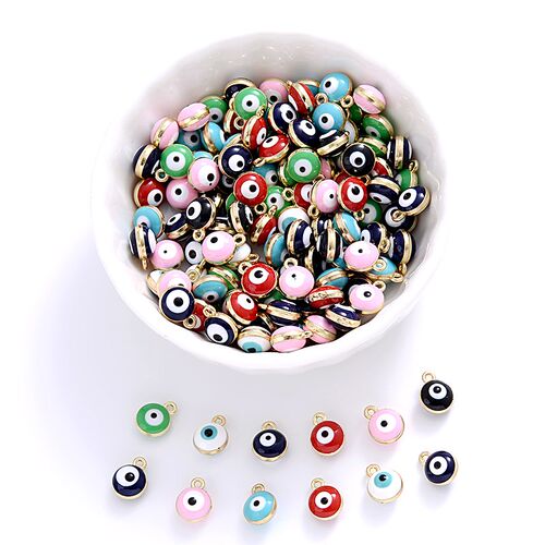 30Pcs/Lot 7x9mm Round Alloy Metal Drop Oil Pendant Charms Bl