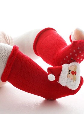 Cartoon Baby Sock Winter Newborn Elk Tree Christmas Red Thic