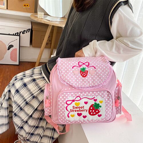 Kawaii Outdoor Daypack Cute Strawberry Embroidery Student Mo