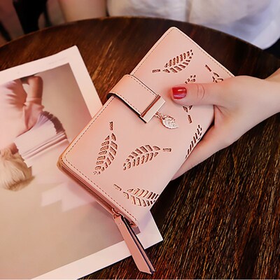 Women Wallet PU Leather Purse Female Long Wallet Gold Hollow