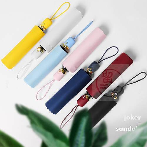 。Small fresh automatic umbrella simple solid color black gl