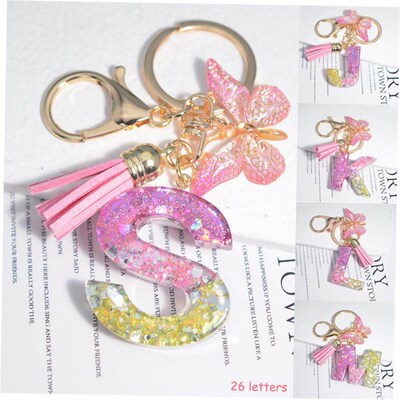 Cute Resin A-Z Initials Letter Keychn Pink Sparkle Butterf