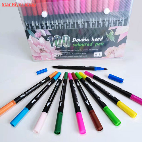 100 Colors Fineliner Brush Tip Art Marker Double Head勾线笔