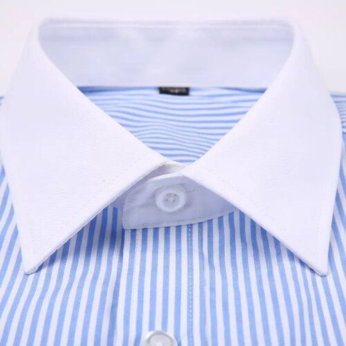 Mens Classic French Cuffs Striped Dress Shirt Single Patch