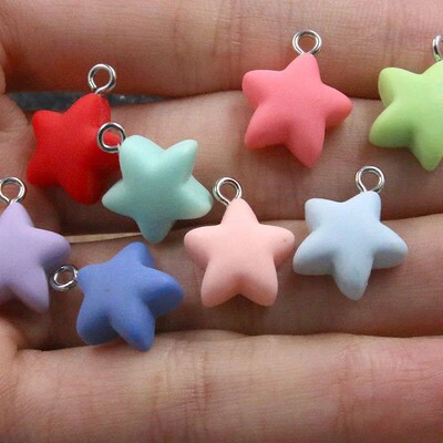 20Pcs 14X17MM Cute 10 Color Star Resin Earring Charms Diy Fi