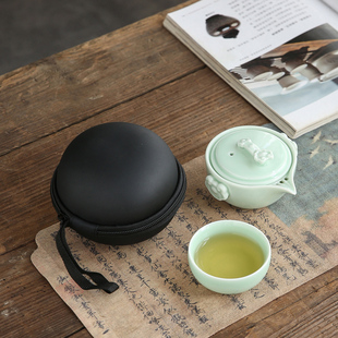 快客杯便携旅行茶具一壶一杯功夫陶瓷家用车载泡茶壶礼品定制LOG