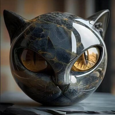 跨境Luxury black cat figurine奢华黑猫摆件树脂猫头万圣节装饰