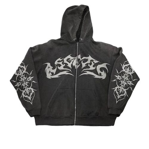Sreet Retro Clothing Flame Print Oversized Sweatshirt Women