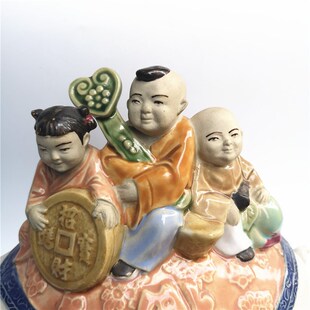 石湾公仔陶瓷家居装饰摆件潘柏林年代生肖猪人物招财童子福星临门