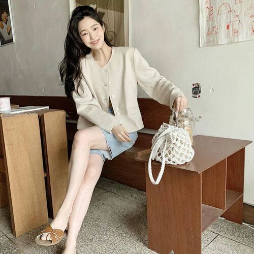 Summer Straw Bucket Bags For Women Handmade Drawstring Beach