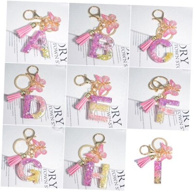 Cute Resin A-Z Initials Letter Keychain Pink Sparkle Butterf
