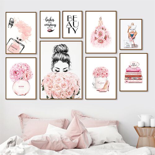 Home Decor Modern Pink Sweet Flower Picture Wall Art  Painti