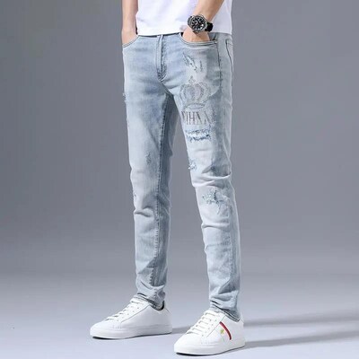 Fashion 2023 Sretch Denim Jeans Mens Spring Autumn Ripped R