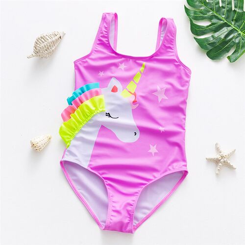 2-14 Years Girls Swimsuit  2023 New One Piece Swimwear Flami