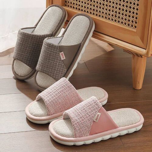New Home Linen Slippers Women Men Summer Indoor Open Toe Sli