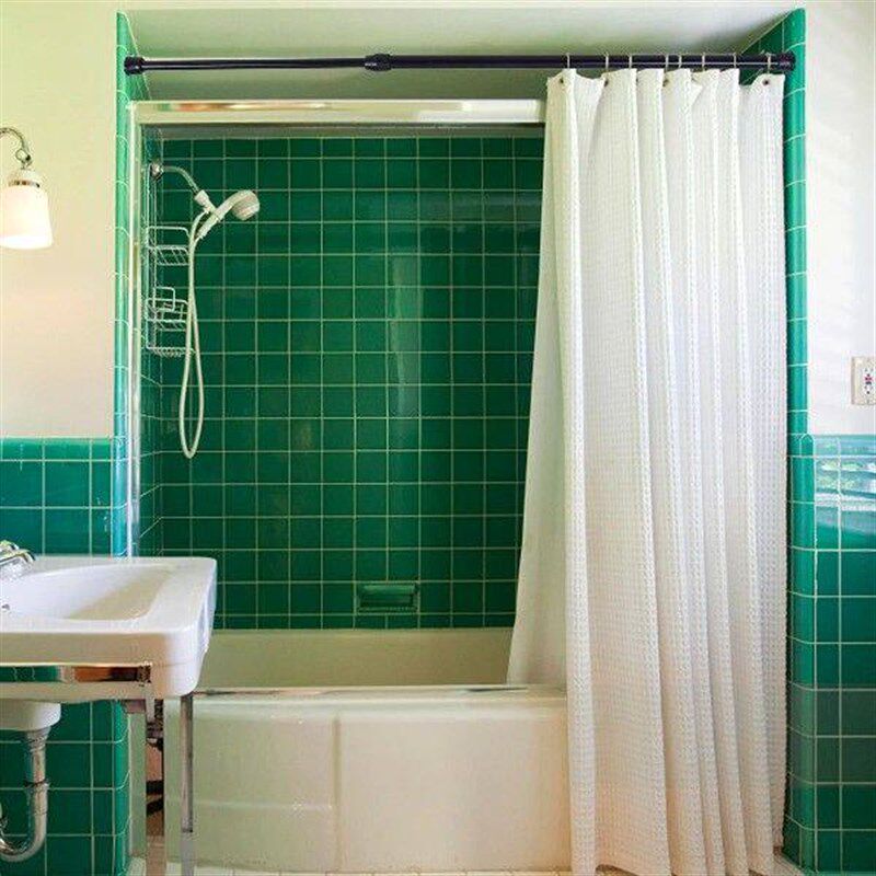 2PCS Bath Curtain Rods Steel Extendable Tension Rod Clothes - 实物图