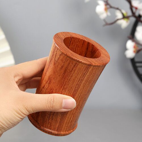 Round Chinese Rosewood Desk Pen Holder Vintage Solid Wood St