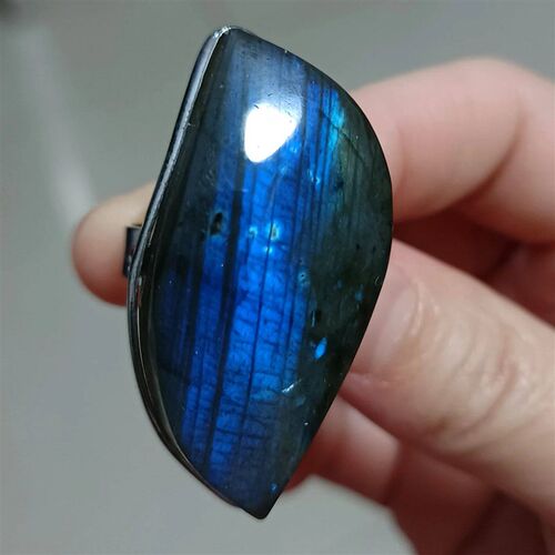 Ring Natural Stone Irregular Shape Bead Blue Purple Labrador
