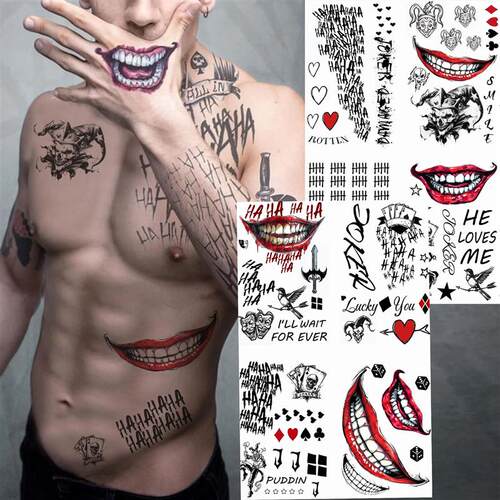 Joker Tattoos 8 Sheets, Halloween Temporary Tattoos for Men,