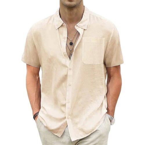 Mens Lightweight Hawaiian Shirts Cotton Linen Breathable Sh