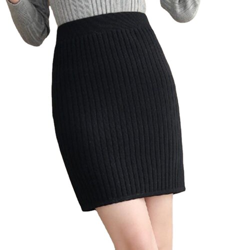 Autumn Winter Knit Pencil Skirt Women High Waist Elastic Ski